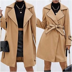 Classic Khaki Button Detail Belted Jacket Coat